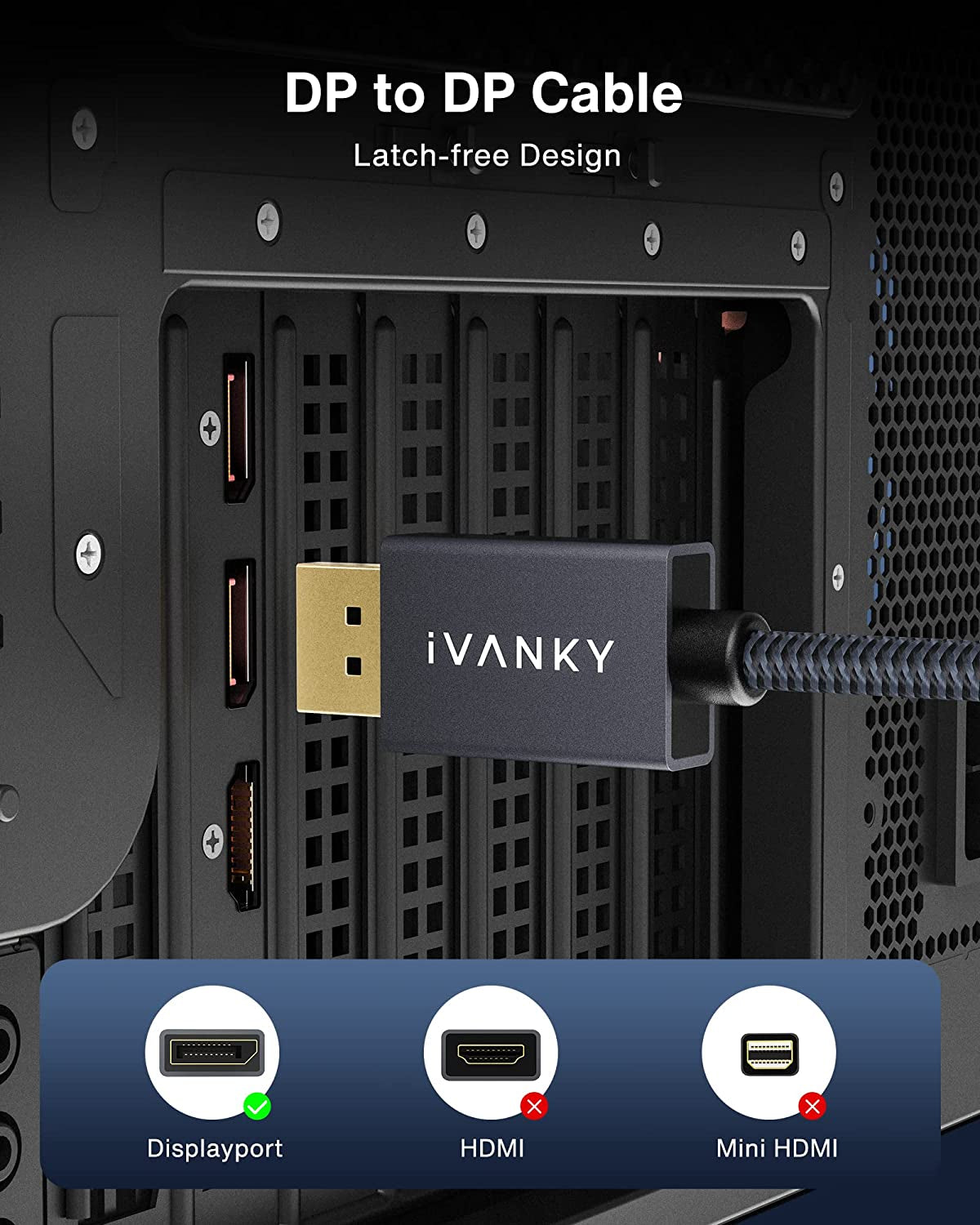 Displayport 1.2 Cable [6.6Ft, 2-Pack], 4K Displayport to Displayport Cable Nylon Braided, High Speed DP Cable, Supports 2K@165Hz and 4K@60Hz, Compatible with PC, Laptop, TV - Grey