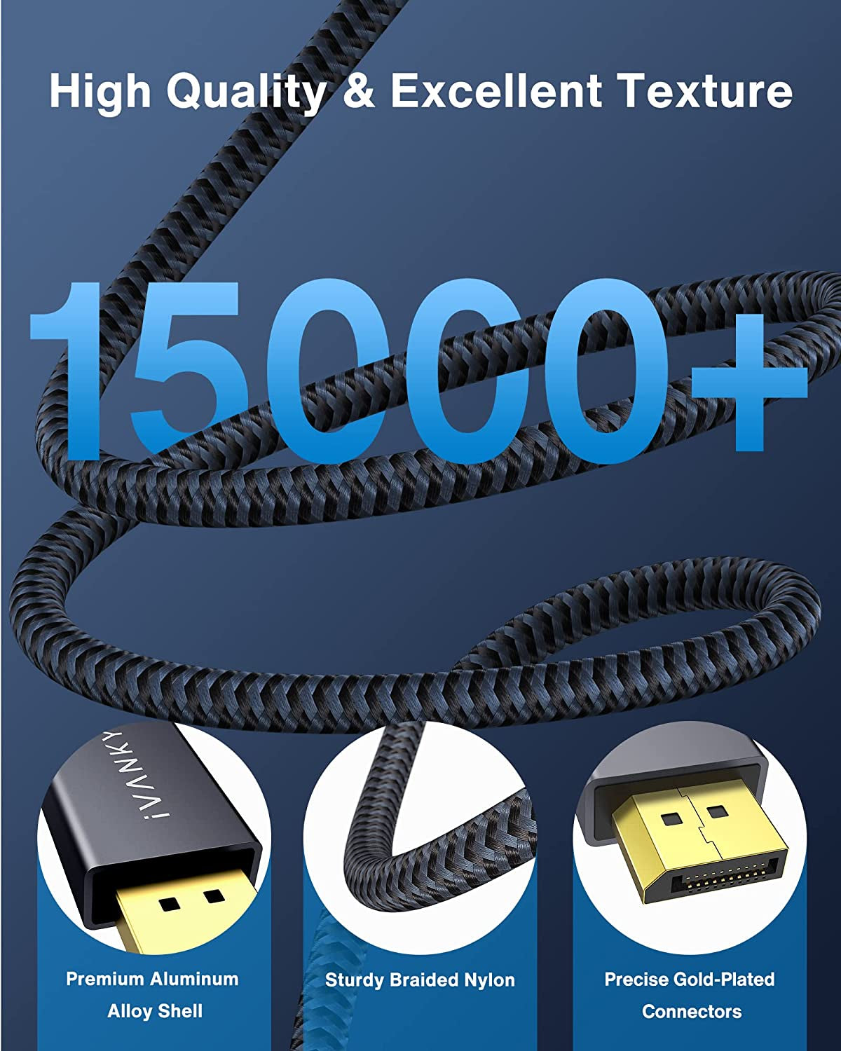 Displayport 1.2 Cable [6.6Ft, 2-Pack], 4K Displayport to Displayport Cable Nylon Braided, High Speed DP Cable, Supports 2K@165Hz and 4K@60Hz, Compatible with PC, Laptop, TV - Grey