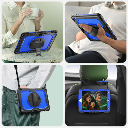 Case Ipad 9Th Generation Kids Ipad 10.2 Case 2021, Full-Body Shock Protective Ipad 7/8/9 Case with Screen Protector Rotating Hand Strap Stand for Ipad 10.2-Inch 9Th/8Th/7Th Gen, Black/Blue